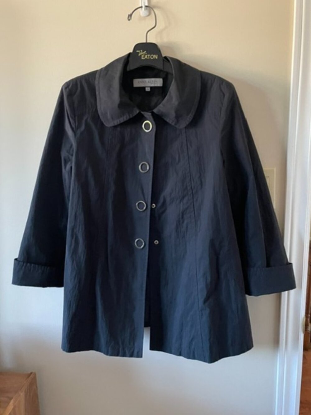 Calvin Klein Black 3/4 Length Swing Trench Coat Sz L